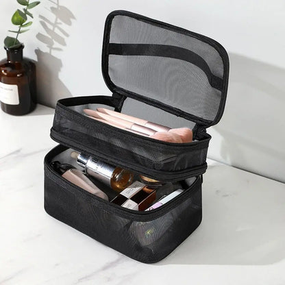 Pure Elegance | Women's Transparent Mesh Travel Cosmetic Bag Makeup and Toiletries Kit Storage Bag Make Up Organizer Bag