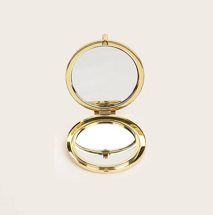 Pure Elegance | Round Makeup Mirror Double Side Metal Mirror Magnifier HD Pocket Makeup Folding Mirror Hand Held Make Up Travel Mini Mirror Gold