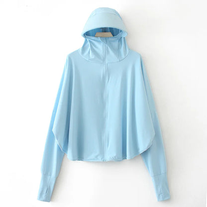 Pure Elegance | Summer Women Sun Protection Clothing UPF 50+ UV Ice Silk Sunscreen Clothing Hooded Sun Protection Clothing Outdoor UV Protection blue CHINA