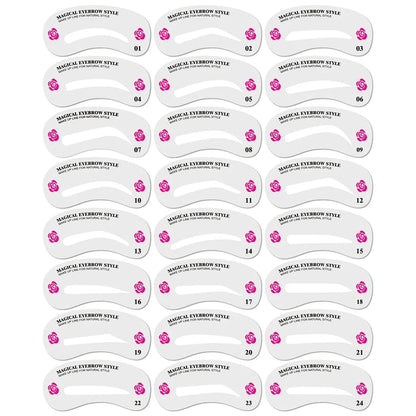 Pure Elegance | 12 Styles/set Reusable DIY Eye Brow Drawing Guide Styling Shaping Grooming Template Card Eyebrow Stencil Set Easy Make Up Tools 24pcs Card