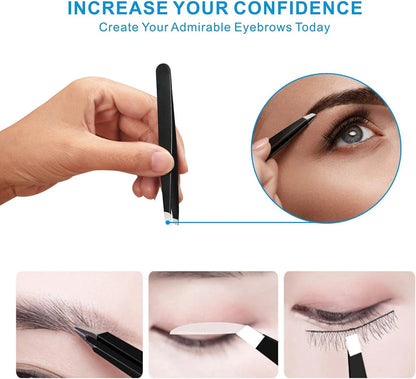 Pure Elegance | 4PCS Tweezers Set Professional Makeup Tools Stainless Steel Tweezers for Eyebrows for Facial Hair and Ingrown Hair Removal
