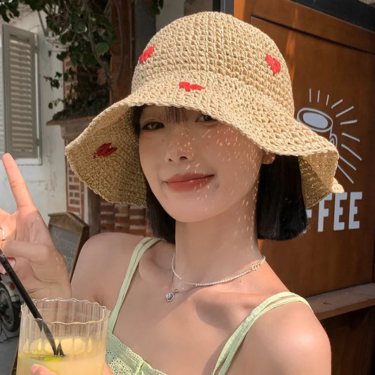 Pure Elegance | New Summer Straw Hat Women Breathable Sun Shading Straw Hat Seaside Vacation Foldable Sun Protection Fisherman Hat