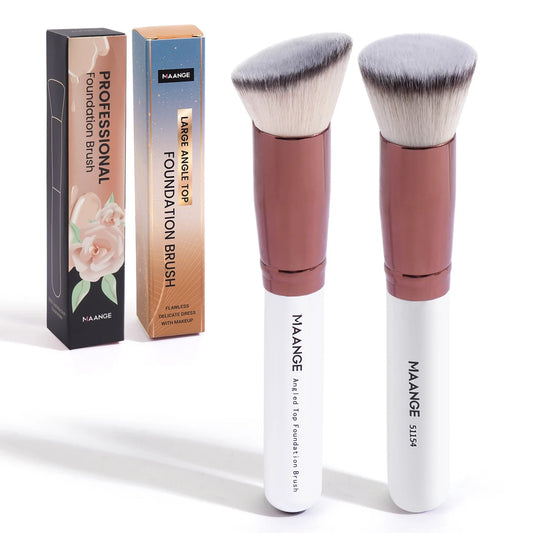 Pure Elegance | MAANGE 2PCS Foundation Makeup Brush Set Flat Angled Kabuki Powder Blush Brush For Liquid Soft Bristles Cosmetic Makeup Tools
