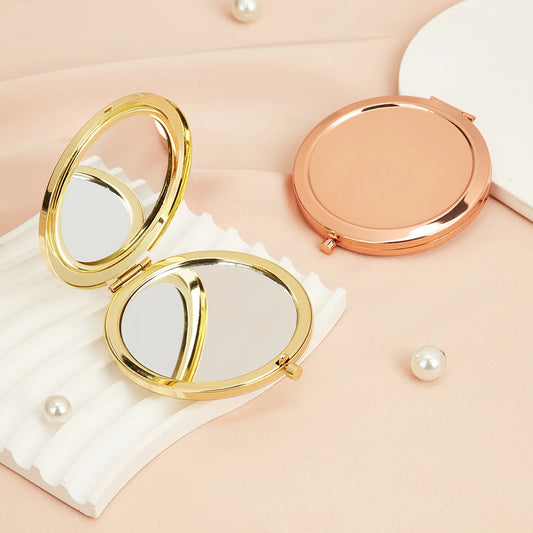 Pure Elegance | Round Makeup Mirror Double Side Metal Mirror Magnifier HD Pocket Makeup Folding Mirror Hand Held Make Up Travel Mini Mirror