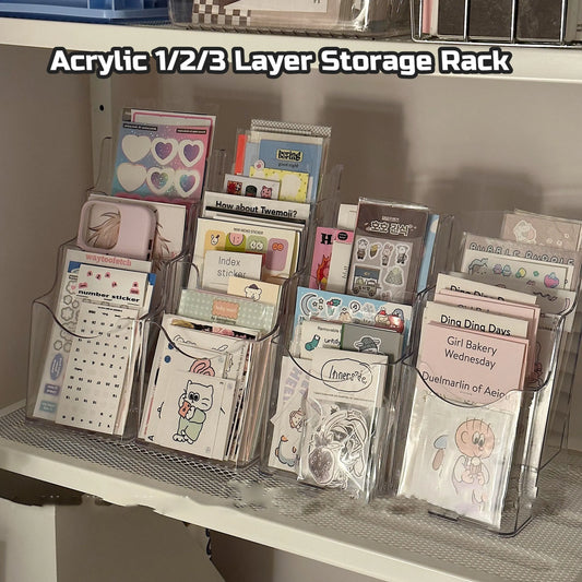 Pure Elegance | SKYSONIC Acrylic Layered Rack Storage Box Transparent Organizer Photocards, Stationerry,Make Up Sorting Hanging Holder Supplier