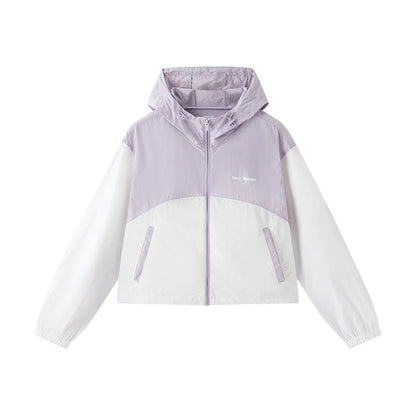 Pure Elegance | Semir Women Short Hooded Jacket 2024 Summer New Loose Fit Cool Sun Protection Jacket Textured Color Block Retro purple