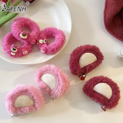Pure Elegance | Kawaii Plush Bear Headband Lotso Strawberry Bear Plush Ears Headband Cartoon Face Wash Non-Slip Cute Headdress Baby Girl Gift