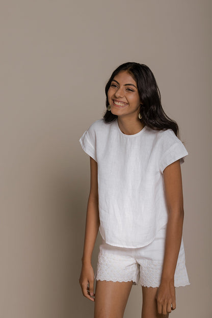 Pure Elegance | "Sandcastle Saturdays" White Top | 100% Hemp T-Shirt