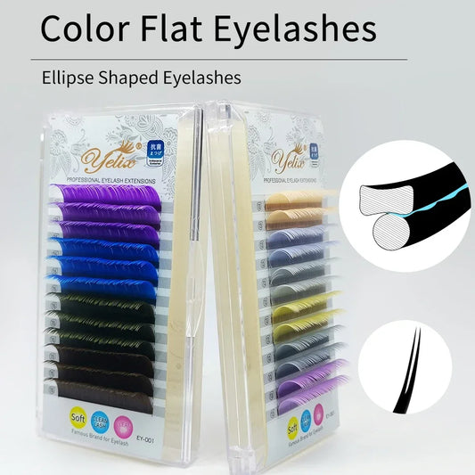 Pure Elegance | Yelix Ellipse Flat Lashes Mix Color Cashmere Lash Extensions Super Soft Eyelash Extenton High Quality Make Up Fake Eyelashes