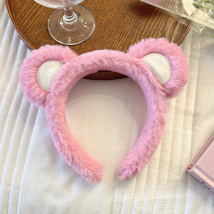 Pure Elegance | Kawaii Plush Bear Headband Lotso Strawberry Bear Plush Ears Headband Cartoon Face Wash Non-Slip Cute Headdress Baby Girl Gift black