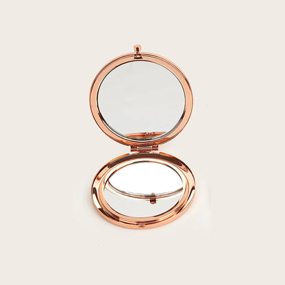 Pure Elegance | Round Makeup Mirror Double Side Metal Mirror Magnifier HD Pocket Makeup Folding Mirror Hand Held Make Up Travel Mini Mirror RoseGold