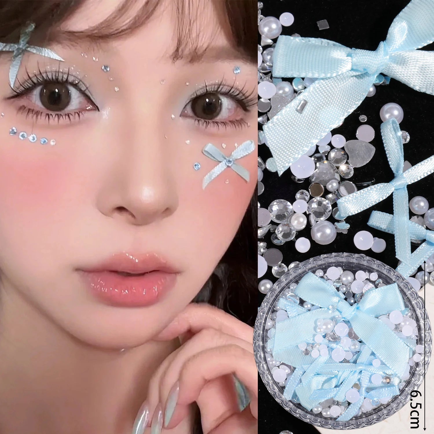 Pure Elegance | Sweet Face Jewelry Decoration 3D Bow Love Crystal Butterfly Diamond Facial Make Up DIY Rhinestone Glitter Temporary Tattoos blue