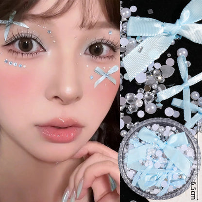 Pure Elegance | Sweet Face Jewelry Decoration 3D Bow Love Crystal Butterfly Diamond Facial Make Up DIY Rhinestone Glitter Temporary Tattoos blue