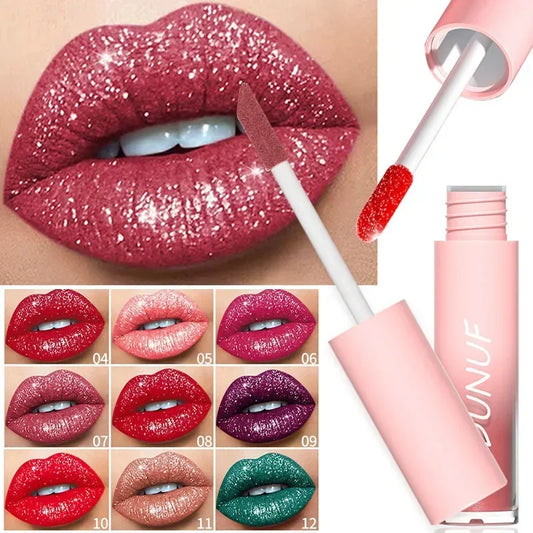 Pure Elegance | Waterproof Diamond Shimmer Glitter Lip Gloss 18 Colors Matte Glitter Liquid Lipstick Diamond Pearl Colour Lip Gloss Sexy Make Up