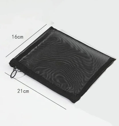 Pure Elegance | Black Nylon Mesh Cosmetic Bag Travel Portable Zipper Make Up Bag Makeup Case Bathroom Toiletry Organizer Pouch Wash Kit Bags 1Pcs 16x21cm