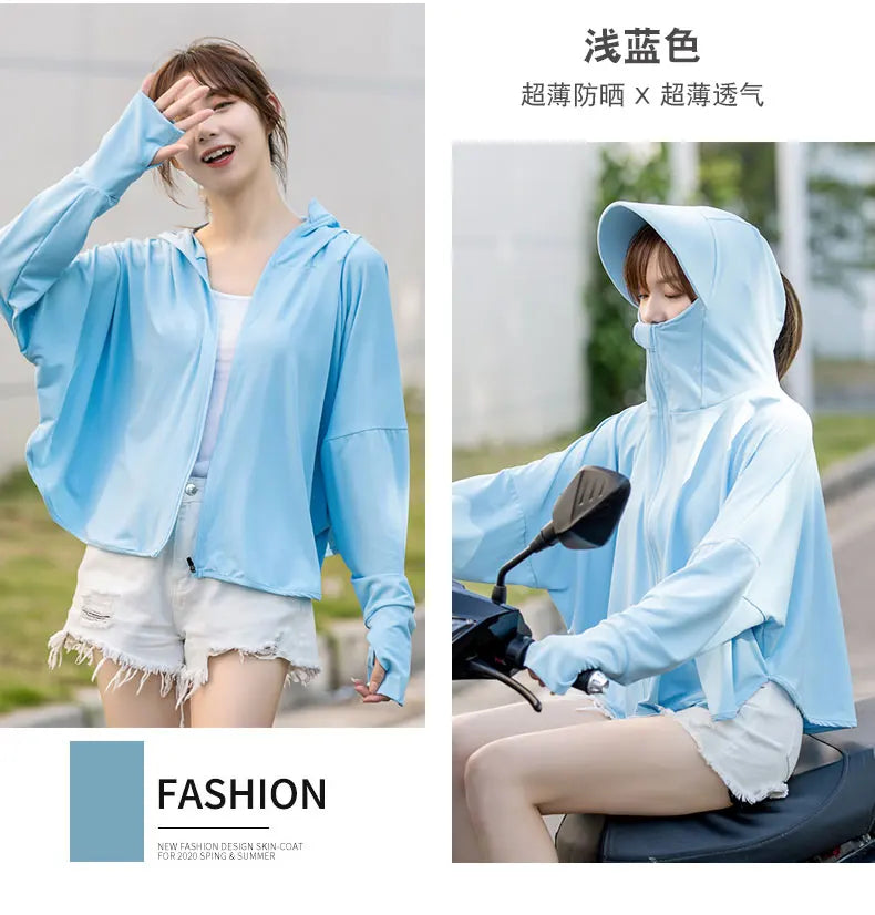 Pure Elegance | Summer Women Sun Protection Clothing UPF 50+ UV Ice Silk Sunscreen Clothing Hooded Sun Protection Clothing Outdoor UV Protection