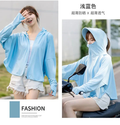 Pure Elegance | Summer Women Sun Protection Clothing UPF 50+ UV Ice Silk Sunscreen Clothing Hooded Sun Protection Clothing Outdoor UV Protection