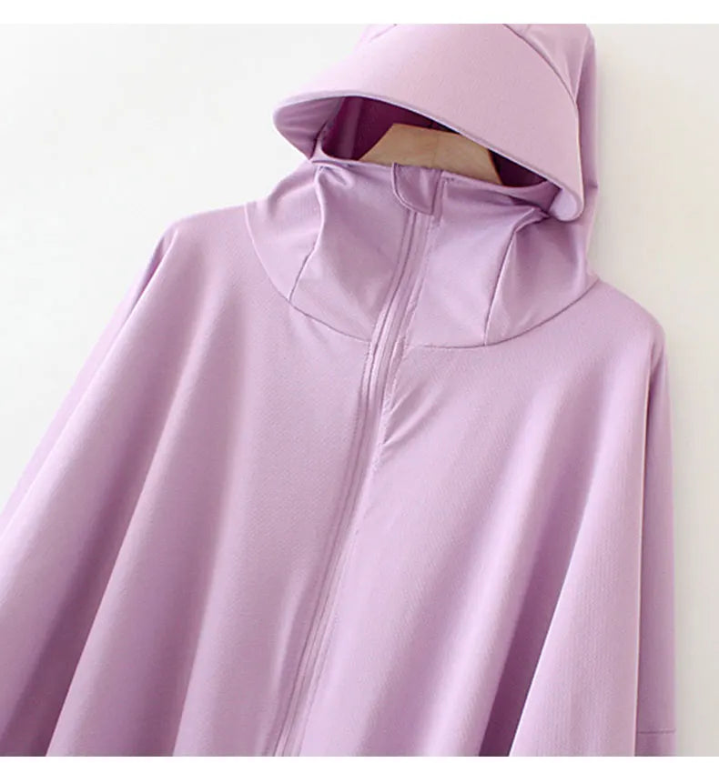 Pure Elegance | Summer Women Sun Protection Clothing UPF 50+ UV Ice Silk Sunscreen Clothing Hooded Sun Protection Clothing Outdoor UV Protection