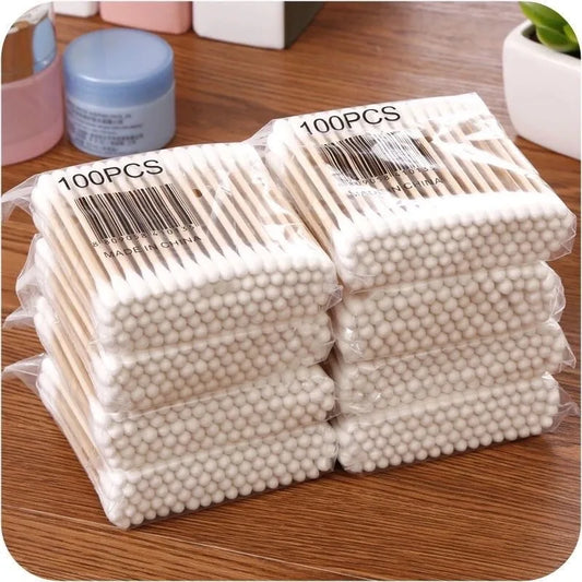 Pure Elegance | 500pcs Double Head Wood Cotton Swab Nose Ears Cleaning Women Makeup Tools Lipstik Cotton Buds Tip Sticks Bastoncillos Oidos