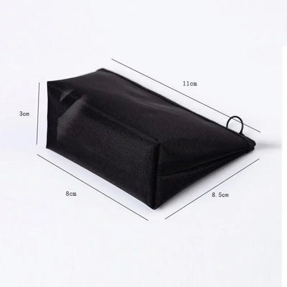 Pure Elegance | Black Nylon Mesh Cosmetic Bag Travel Portable Zipper Make Up Bag Makeup Case Bathroom Toiletry Organizer Pouch Wash Kit Bags 11x8x3cm
