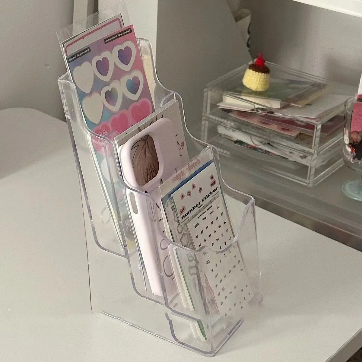 Pure Elegance | SKYSONIC Acrylic Layered Rack Storage Box Transparent Organizer Photocards, Stationerry,Make Up Sorting Hanging Holder Supplier