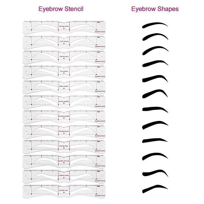 Pure Elegance | 12 Styles/set Reusable DIY Eye Brow Drawing Guide Styling Shaping Grooming Template Card Eyebrow Stencil Set Easy Make Up Tools