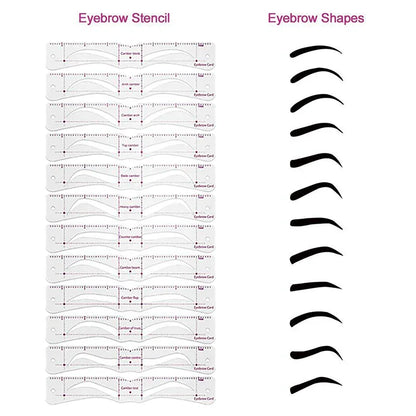 Pure Elegance | 12 Styles/set Reusable DIY Eye Brow Drawing Guide Styling Shaping Grooming Template Card Eyebrow Stencil Set Easy Make Up Tools