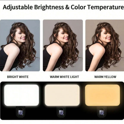 Pure Elegance | Portable Mini Selfie Fill Light Rechargeable 3 Modes Adjustable Brightness Clip On For Phone Laptop Tablet Meeting Make Up