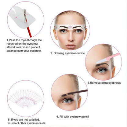 Pure Elegance | 12 Styles/set Reusable DIY Eye Brow Drawing Guide Styling Shaping Grooming Template Card Eyebrow Stencil Set Easy Make Up Tools