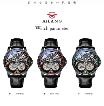 Pure Elegance | AILANG 2022 Men's Fashion Watch Automatic Double Pendulum Tourbillon Watch Luxury Clock Waterproof Business Mechanical Watch