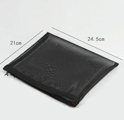 Pure Elegance | Black Nylon Mesh Cosmetic Bag Travel Portable Zipper Make Up Bag Makeup Case Bathroom Toiletry Organizer Pouch Wash Kit Bags 1Pcs 21x24.5cm