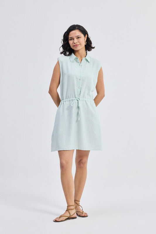 Pure Elegance | Drawstring Shirt Dress in Stripes