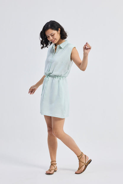 Pure Elegance | Drawstring Shirt Dress in Stripes