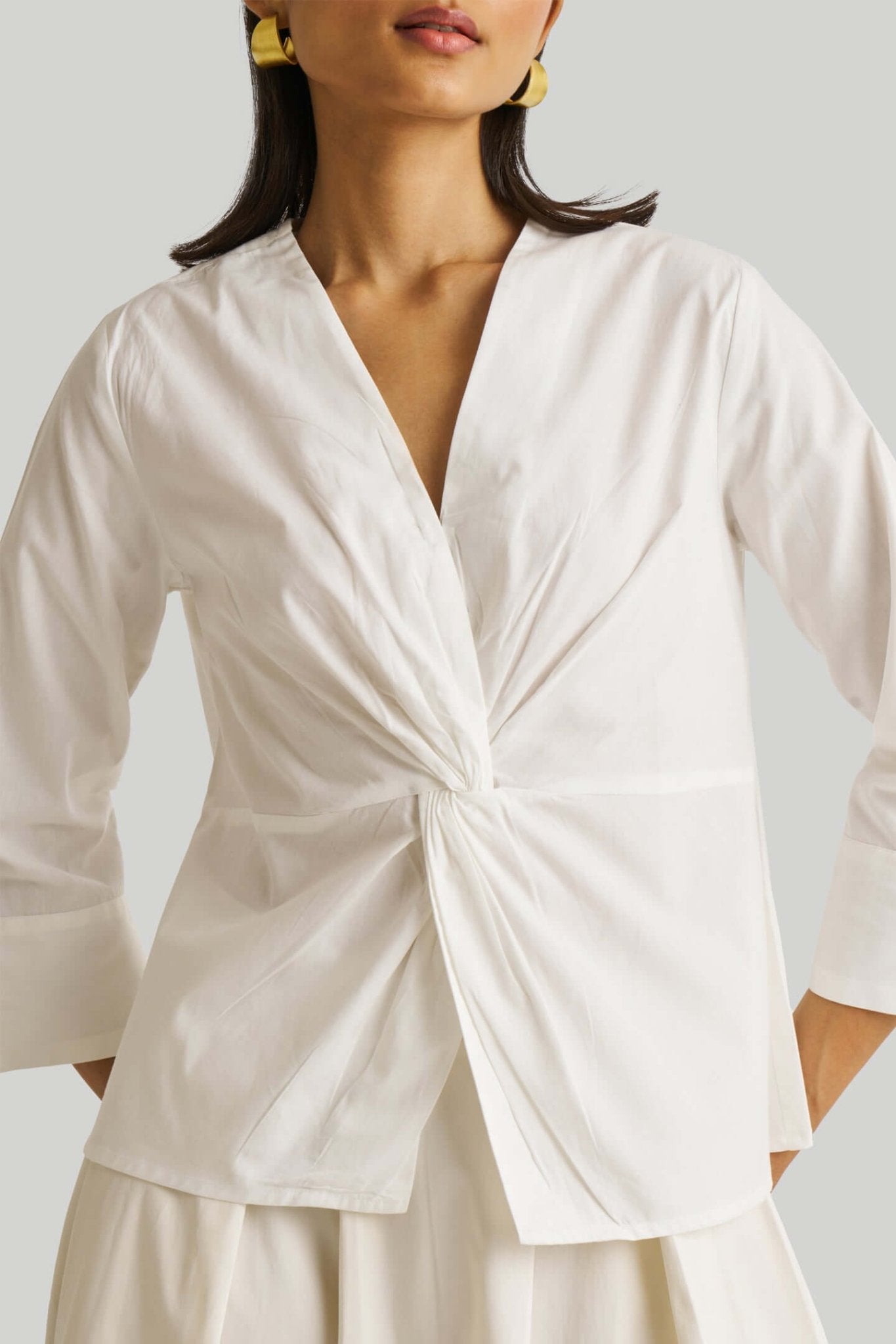 Pure Elegance | Front Twist Top | White Organic Cotton Blouse