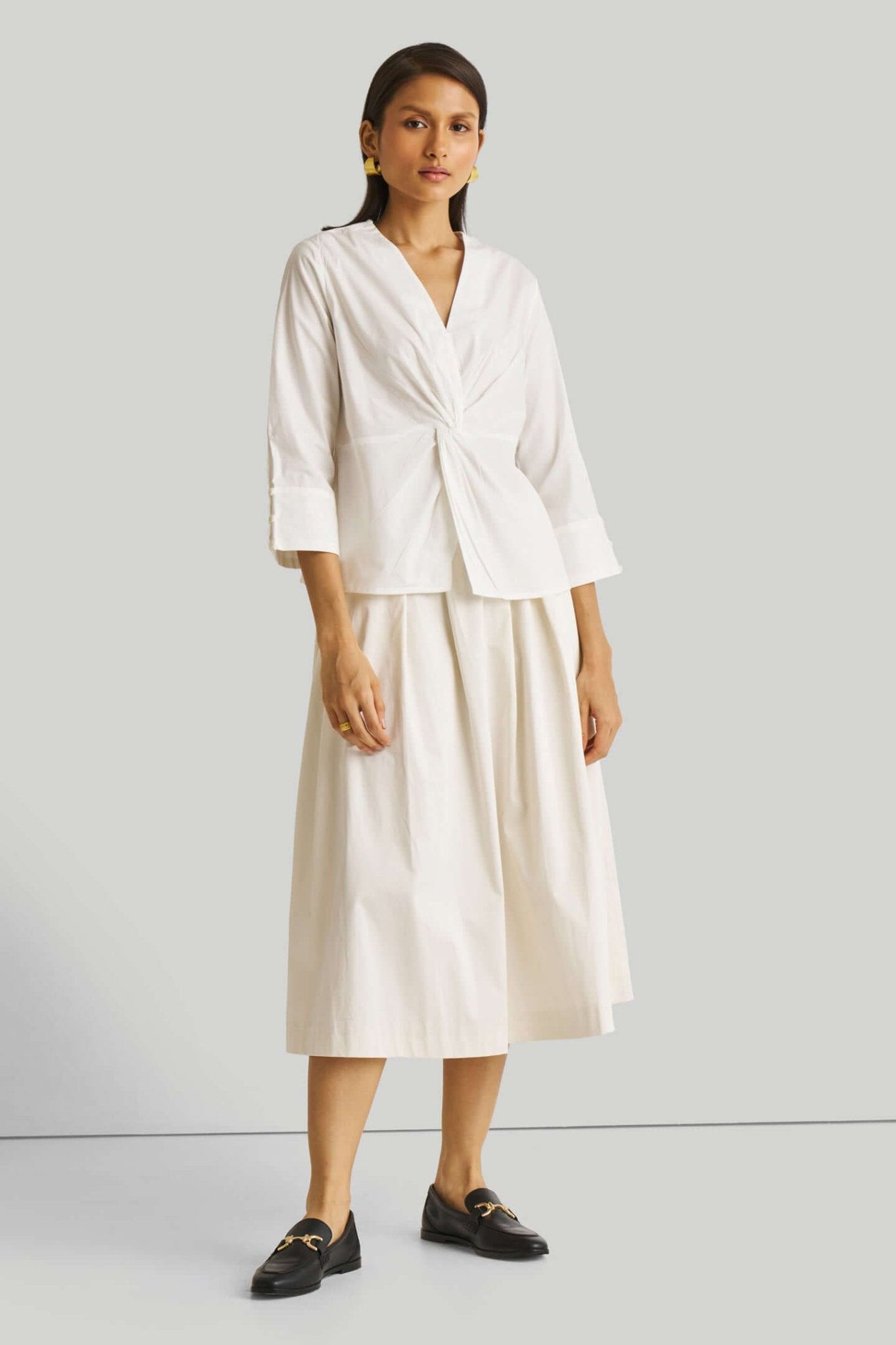 Pure Elegance | Front Twist Top | White Organic Cotton Blouse