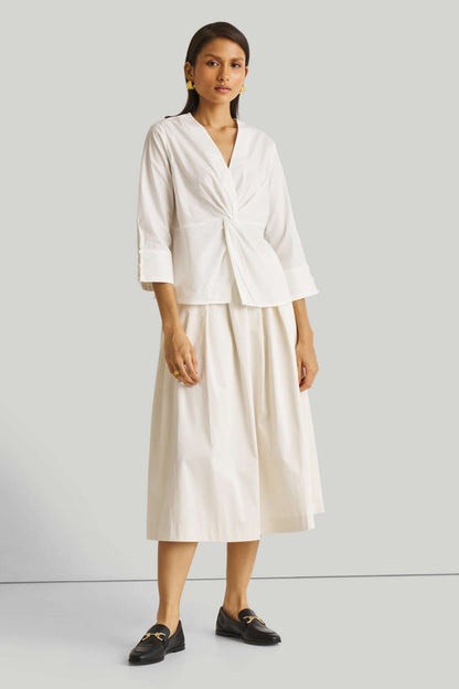 Pure Elegance | Front Twist Top | White Organic Cotton Blouse