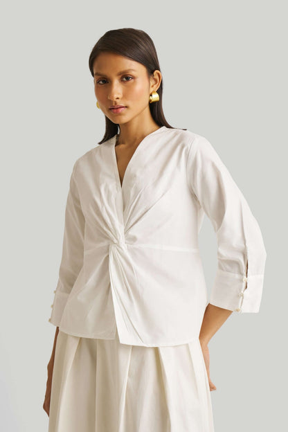 Pure Elegance | Front Twist Top | White Organic Cotton Blouse