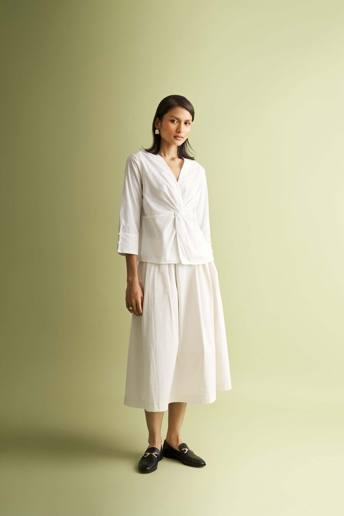 Pure Elegance | Front Twist Top | White Organic Cotton Blouse