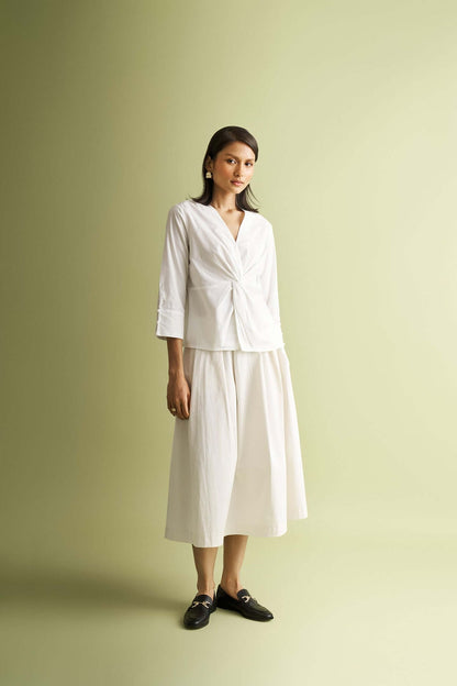 Pure Elegance | Front Twist Top | White Organic Cotton Blouse