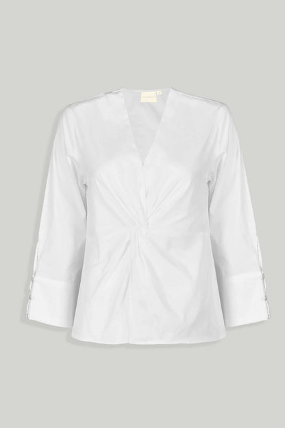 Pure Elegance | Front Twist Top | White Organic Cotton Blouse