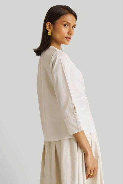 Pure Elegance | Front Twist Top | White Organic Cotton Blouse