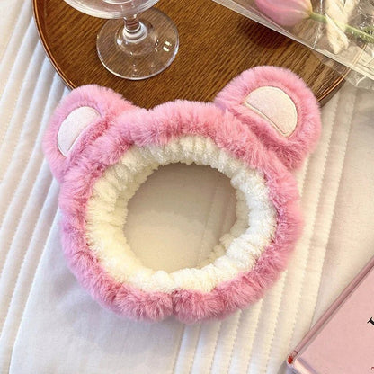 Pure Elegance | Kawaii Plush Bear Headband Lotso Strawberry Bear Plush Ears Headband Cartoon Face Wash Non-Slip Cute Headdress Baby Girl Gift Gold