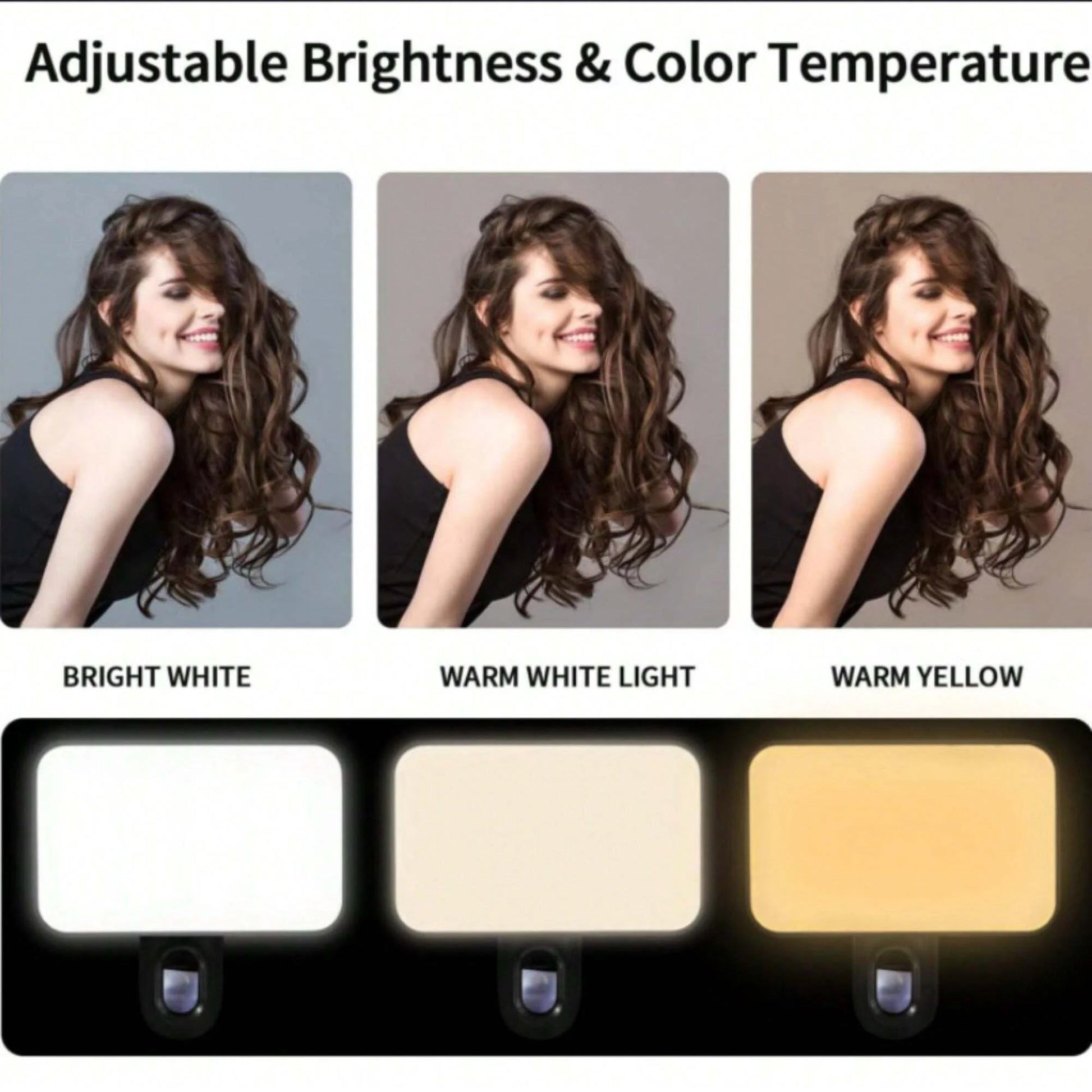 Pure Elegance | Portable Mini Selfie Fill Light Rechargeable 3 Modes Adjustable Brightness Clip On For Phone Laptop Tablet Meeting Make Up