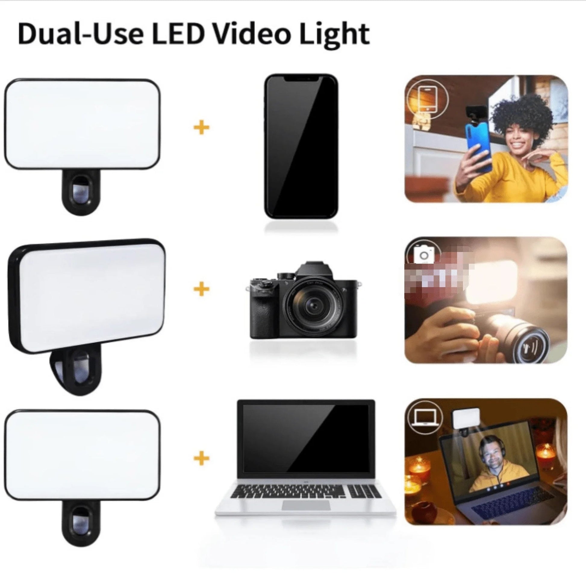 Pure Elegance | Portable Mini Selfie Fill Light Rechargeable 3 Modes Adjustable Brightness Clip On For Phone Laptop Tablet Meeting Make Up