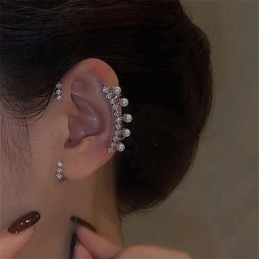Pure Elegance | Silver Color Pearl Ear Cuff – Vintage Crystal Zircon Ear Clip, No Piercing Required, Fashion Jewelry for Women