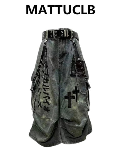 Pure Elegance | Summer Women Goblin Core Cross Denim Jorts Shorts Y2k Calf-Length Jean Pants Trashy Y2K Abi Japanese Cyber Punk Grunge Unisex