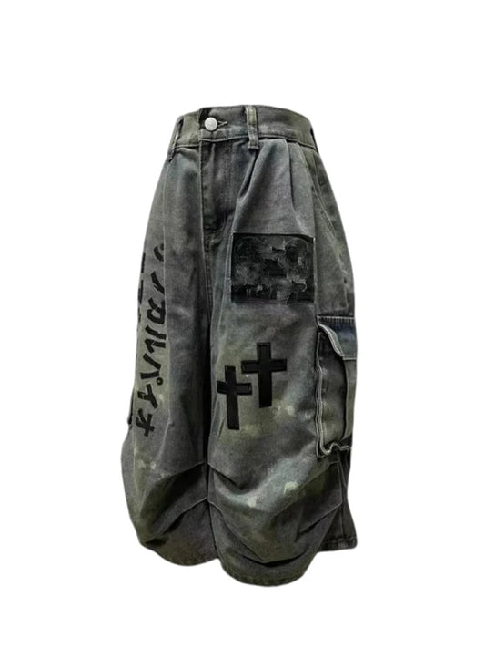 Pure Elegance | Summer Women Goblin Core Cross Denim Jorts Shorts Y2k Calf-Length Jean Pants Trashy Y2K Abi Japanese Cyber Punk Grunge Unisex