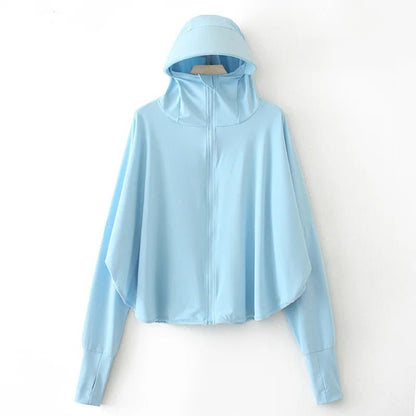 Pure Elegance | Summer Women Sun Protection Clothing UPF 50+ UV Ice Silk Sunscreen Clothing Hooded Sun Protection Clothing Outdoor UV Protection blue CHINA