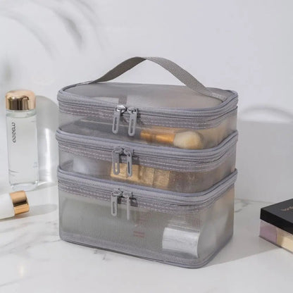 Pure Elegance | Women's Transparent Mesh Travel Cosmetic Bag Makeup and Toiletries Kit Storage Bag Make Up Organizer Bag