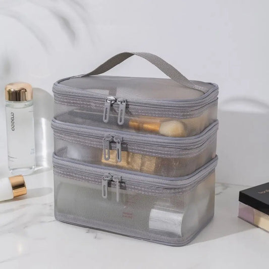 Pure Elegance | Women's Transparent Mesh Travel Cosmetic Bag Makeup and Toiletries Kit Storage Bag Make Up Organizer Bag
